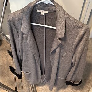 Skies Are Blue Textured Gray Blazer with Black Trim